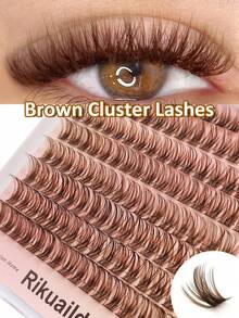 Rikuaild 128pcs Brown Fluffy False Eyelashes, D Curl Lifting, DIY Eyelashes, Faux Mink Lashes, Segmented Extension Lashes, Natural Fluffy Makeup Tool - D - View 1
