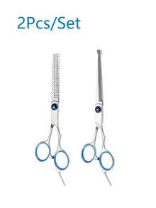 Bộ kéo cắt tỉa lông thú cưng chuyên nghiệp bằng thép không gỉ - Bao gồm lưỡi thẳng, lưỡi cong, kéo đầu tròn an toàn cho chó, mèo, thỏ và các loài động vật khác - Nhiều màu - Xem 13