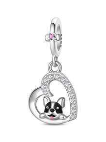 1 pièce Pendentif d'amour pour femmes avec zirconium rose scintillant, motif patte d'animal de compagnie chat chien, lune et étoile, en argent sterling 925. Idéal pour le DIY de bracelet, collier, cadeau d'anniversaire. Parfait pour un port quotidien pour épouse et amies.