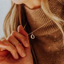 Initial Letter Necklace Stainless Steel Gold + Velvet Bag Cute Pendant Delicate Gift - U - Xem 3