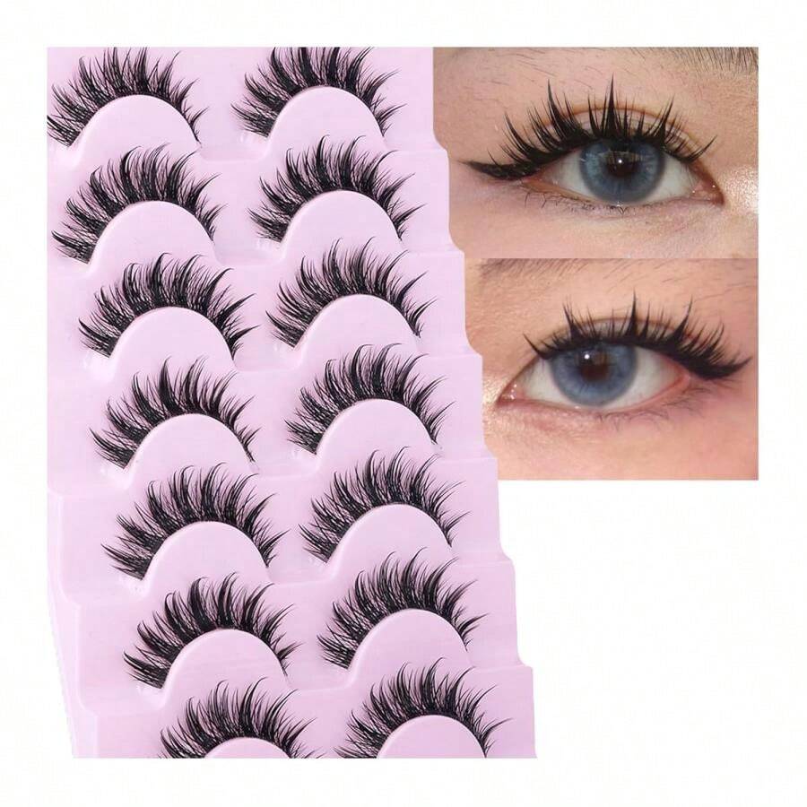 Manga Lashes Natural Look False Eyelashes Anime Lashes Mink Wispy Fluffy Spiky 3D Volume Eyelashes Pack Korean Japanese Asian Cosplay Fake Eyelashes Look Like Individual Cluster 7 Pairs By EYDEVRO
