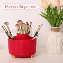 360 Rotación de bolígrafo púrpura y organizador de suministros de arte, organizador de computadora de 5 ranuras para oficina, escuela, hogar - Rojo - Ver 7