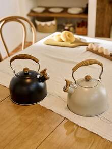 Cirelle 茶壺,2.5升（約2.5升）汽笛煮茶壺,不銹鋼帶木紋折疊手柄,適用於爐頂