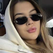 1 Stück Damen rahmenlose ovale Metallbrille im Y2K-Stil, geeignet für Alltag, Outdoor, Urlaub, Straße, Fahren, Reise, Party
