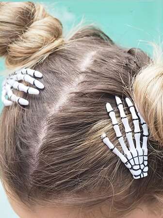 2pcs Skull Hand Hair Accessories, Gothic Style Dark Hair Clips, Niche Personalized Ghost Claw Hair Clips, Broken Hair Clips, Skull Hair Clips, Rose Hair Accessories, Personalized Hair Accessories Back To School