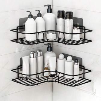 1/2pcs Iron Art Bathroom Storage Hanging Basket, Toothbrush Rack, Miscellaneous Storage Basket, Shower Rack Basket, Kitchen Seasoning Rack, Suitable For Storing Shower Supplies, Cosmetics, Seasonings, Etc. Used For Kitchen, Bathroom Dressing Table