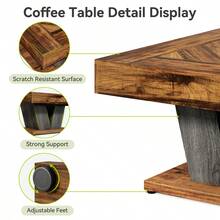 LITTLE TREE Square Coffee Table, Wood Coffee Table For Living Room, 31.5" Modern Center Table Tea Table Accent Table, Rustic Brown & Black - Brown - View 6