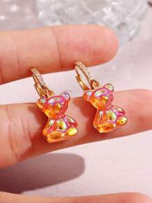 1 Pair Fashionable Cute Playful Resin Shiny Bear Dangle Earrings, Versatile For Daily, Party, Commute, Holiday, Women