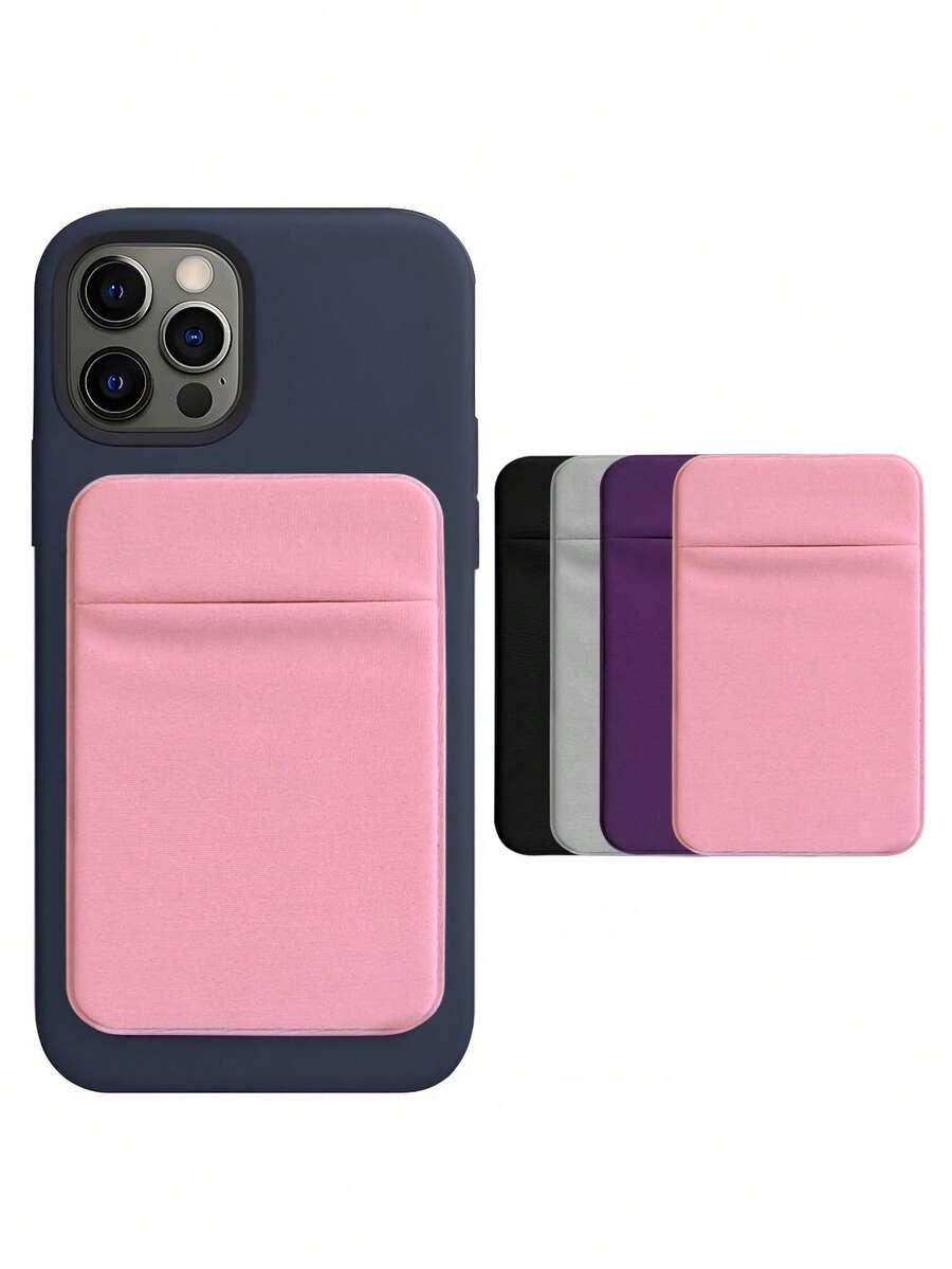 1pc Phone Card Holder Material Cloth Stick-On Card Sleeve For ID/Metro/Bank Cards - Multicolor - View 1