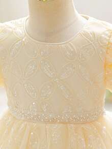 Vestido de tutú para niña de las flores para boda, dama de honor, vestido de princesa para niña joven para recital de piano, ocasión formal - Champán - Ver 4