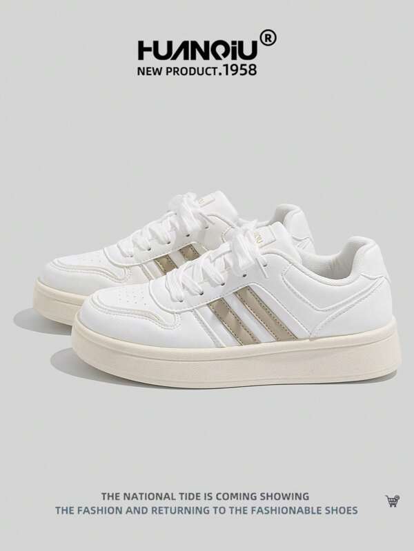 HUANQIU 2025 New Women's Shoes, Hiking Shoes, Ladies' Sports Shoes, Chunky Sneakers, Mesh Breathable White Shoes, Versatile, Light And Comfortable, Lace-Up Soft-Soled Casual Shoes, Running Shoes, White Four Seasons Shoes