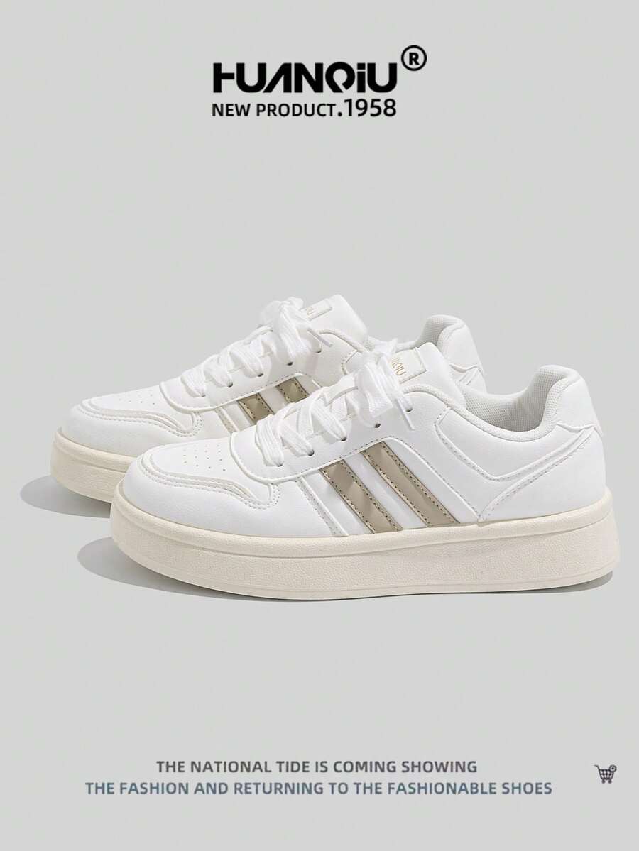 HUANQIU 2025新款女鞋登山鞋女士运动鞋厚底运动鞋网面透气小白鞋百搭轻便舒适系带软底休闲鞋跑步鞋白色四季鞋 - 米色 - 查看 1