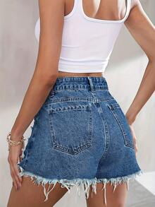Women Casual Sexy Elegant Fashionable Elegant Gentle Commute Pocket Fringe Sports Young Street Ripped Academy Denim Shorts