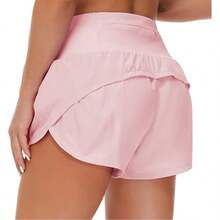 Womens High Waisted Running Shorts Quick Dry Athletic Workout Shorts With Mesh Liner Zipper Pockets - Pink - View 1