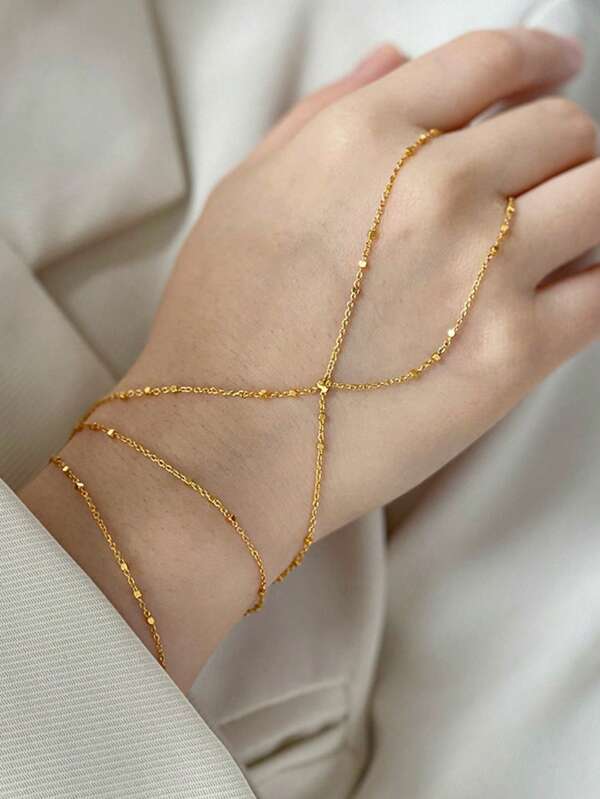 1 Stück modisches 18k vergoldetes Edelstahl einzigartiges vintage-Stil Finger-zum-Handgelenk Gliederkette Armband