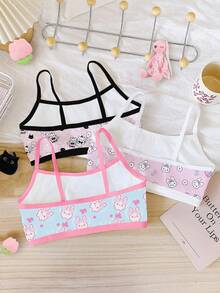 Chatreadl 3 Pieces Set Cute Casual Tween Girl Bra Suspenders Printed Pattern Fresh And Simple Suitable For All Seasons