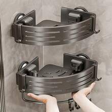 Eckregal für die Dusche ohne Bohren - Schwerlast-Aluminium Badezimmer Aufbewahrungsregal mit eingebauten Ablagen, rostfrei, platzsparendes Dreieck-Design für Shampoo, Seife und Toilettenartikel, modernes Bad Accessoire | Haltbares Aluminium Badezimmer Accessoire Badezimmer Organizer Schulanfang
