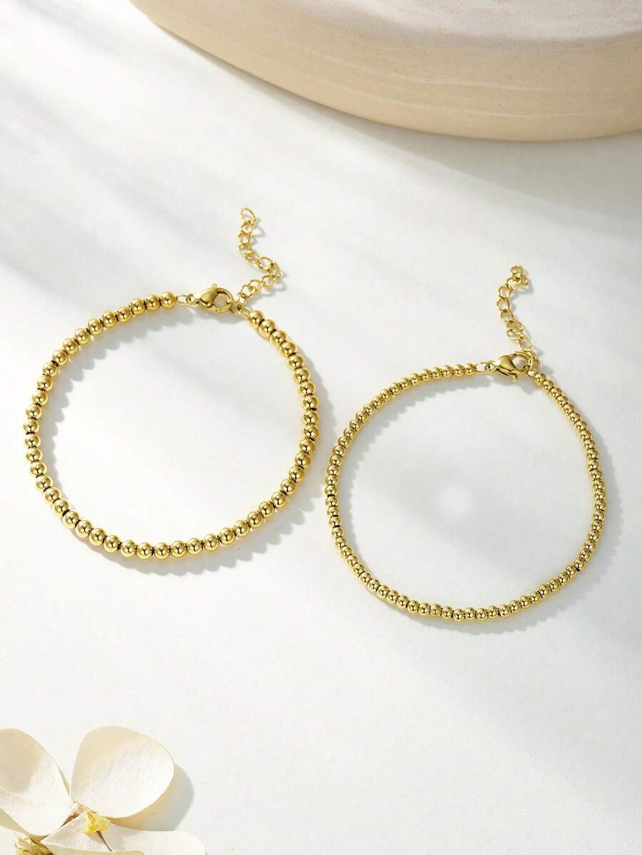 1 件奢华简约钢珠镀金链式手链，男女通用，适合正式场合和日常佩戴