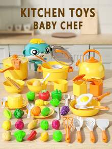 1 套儿童厨房用具炊具玩具套装，逼真的角色扮演磁性炉灶、锅碗瓢盆、切割玩具