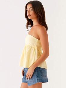 Women Summer Flowy Tube Top Y2k Solid Color Strapless Off The Shoulder Loose Fit Babydoll Bandeau Crop Tops Backless Sleeveless Going Out Tops Vests Shirts Casual Streetwear - Màu vàng - Xem 5