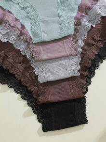 5pcs/Set Women Lace Patchwork Comfortable Breathable Bow Decor Panties Set, Soft Stretchy Casual Underwear - Multicolor - View 7