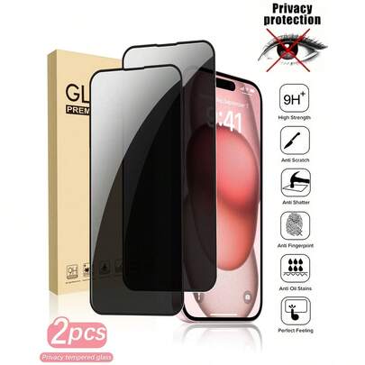 2片装全屏钢化玻璃防窥屏保护膜，兼容 17/16 Pro Max/16/15 Pro Max/15 Pro/14 Pro Max/13/12/11/7/8 Plus/Pro/Pro Max/Mini系列，黑色边框防窥全覆盖屏幕保护膜