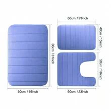 3PCS Memory Foam Bath Mat Ultra Soft Bathroom Toilet Anti Slip Rug Pedestal Set Black/Grey/Blue - Blue - View 2
