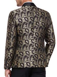 Sacou bărbătesc cu guler șal și model floral din caju, cu un singur nasture, auriu, mărimea XS-XXXL