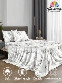 4 件套白色灰色大理石图案床单套件易于护理超细纤维柔软床上用品套装花卉床笠套件（1 件床单+1 件床笠+2 个枕套）床笠套件特大号双人床全尺寸床单深口袋最大 11.8 英寸枕套，柔软透气防皱，更适合睡眠，豪华酒店风格，送给妈妈爸爸朋友宿舍床上用品返校床上用品的礼物 - 白色 - 查看 2