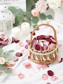 50/100/500pcs Silk Rose Petals, Satin Fabric Wedding Aisle Decorations For Cake Table/Flower Girl Basket/Bridal Shower, Romantic Bedding Scatter Flowers (4cm Bowl Shape, Burgundy Cream Mix)