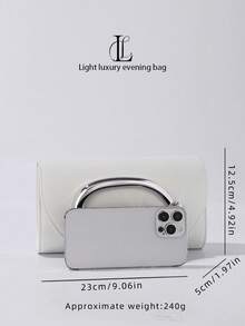1 pieza Bolso de mano de estilo retro de moda para mujer, bolso de lujo y elegante de cuero con decoración metálica, correa de hombro desmontable de cadena metálica, adecuado para bodas, fiestas, bailes de graduación, discotecas, ocasiones formales, vestidos, cartera blanca - Blanco - Ver 6