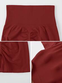 NcmRyu 1 pieza Pantalones cortos deportivos versátiles de Navidad para mujer, de unicolor, elásticos y ajustados - Rojo - Ver 3