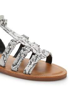 Women's Flat Gladiator Sandals With Buckle Strap And Studded Multi-Strap Design For Comfortable Summer Outfits - Imprimé Serpent - View 2