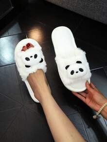 可爱的毛茸茸露趾拖鞋。轻便舒适的室内家居鞋，时尚女士款，四季保暖，白色 - 白色 - 查看 1