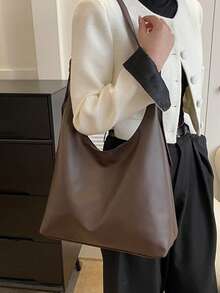 复古大容量柔软纯色女士单肩包，百搭斜挎包，手提包，女士流浪汉单肩包，大容量吊带斜挎包，手提包，休闲工作包