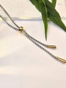 1pc Fashion Minimalist Luxury 18K Gold Plated Stainless Steel Y-Shaped Tassel Necklace, Suitable For Women's Daily Wear, Gift For Family, Friends, Sisters Valentines