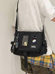 男士时尚百搭休闲大容量斜挎包 - 黑色 - 查看 1