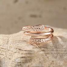 2 件锤纹设计开口可调节波西米亚风格戒指，适合女士、派对和日常佩戴礼物 - 紅銅色 - 查看 6