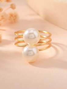 1pc Minimalist Pearl Adjustable Ring Set, Suitable For Women's Daily Wear - Yellow Gold - View 10