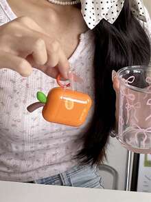 3D Leaf, Orange & Pear Design Silicone Soft Case Cover Compatible With Apple 4/3, Pro 2/3, Cute & Creative, Suitable For Couples, Summer