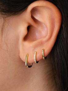 6pcs Fashionable Copper Zirconia Gold Tone Earrings Set, Mixed Design Earrings Studs Hoops Pendants, Versatile Gift For Women, Birthday, Vacation, Party, Daily Wear, New Year, Valentine's Day - Gold - View 20