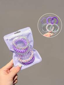 6 件/包 - 简约糖果色发带，柔软造型发带套装，高弹力发带，不损伤螺旋发带，防扭马尾辫夹，适合日常化妆、通勤、运动、马尾辫、派对装饰、新娘派对、单身派对、女生礼物、情人节 - 彩色 - 查看 13