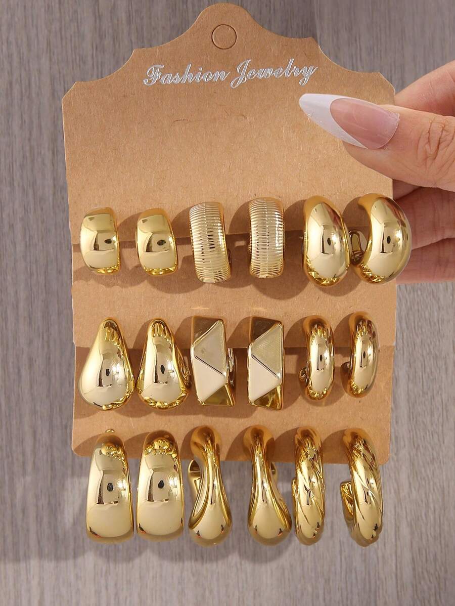 6/18pcs Metallic Teardrop Minimalist Stud Earrings For Women, Versatile Party Earrings