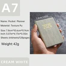1pc 2026 New A7 Size English Planner Notebook, Mini Portable Pocket Daily Schedule Notebook, 64 Sheets 128 Pages Thin Weekly Calendar Notepad, Includes Annual Calendar, Monthly, Weekly And Daily Plan, PU Leather Cover, 4.17*3.07 Inch, 2026 New Version,School Supplies,Back To School