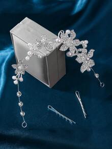 鑲嵌葉形水鑽和仿珍珠裝飾新娘髮箍，優雅的頭飾