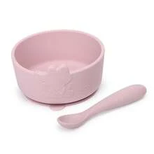 2 pezzi Set di stoviglie per l'alimentazione del bambino, ciotola in silicone con ventosa, cucchiaio per il cibo per bambini, set per cibo per bambini a tema coccodrillo