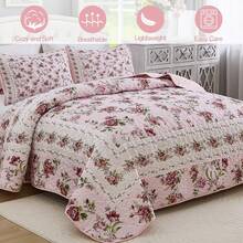 3 Piece Quilt Set Queen/King Size, Antique Rose Light Pink Bedspread Coverlet Set, Lightweight Soft And Comfortable Bedding Set. Bedroom Decor For All Seasons, Home Decor Room Decor Bedroom Decor Bed Comforter Set Mothers Day Gift Wedding Decorations. - 粉色 - 查看 11