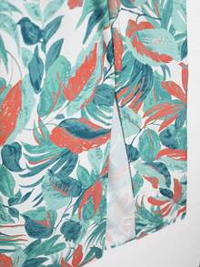 Vestido De Tirantes Con Abertura Alta Y Estampado Para Mujer, Casual De Vacaciones - Verde - Ver 4