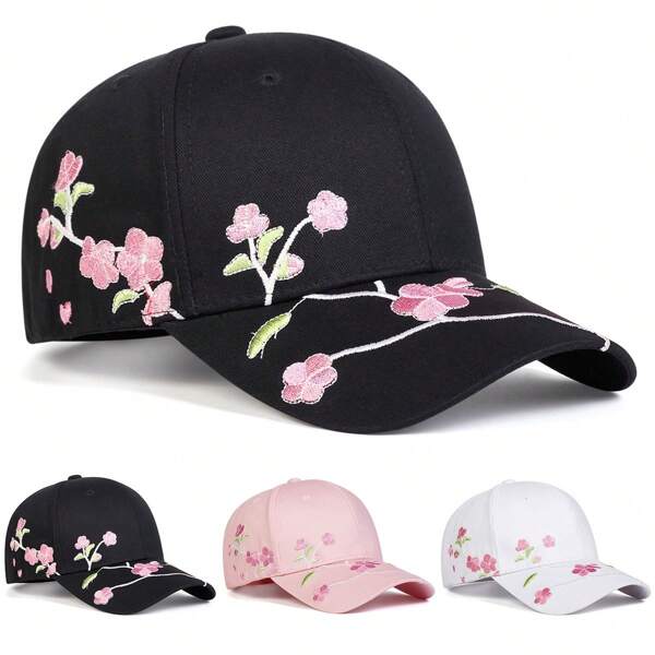 1 Stück Damen Baseballkappe mit Kirschblüten Stickerei, modische verstellbare Sonnenschutzkappe für Lässig Frühling, Herbst Outdoor, Reisen, Strand, Party