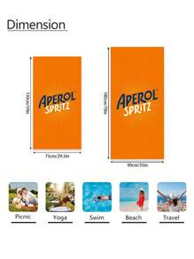 1pc Aperol Spritz Orange Beach Towel - Oversized Sand-Free Quick-Dry Microfiber Towel With Bold Logo & Radiating Lines Design For Travel, Pool, Beach | Ideal Gift For Outdoor Enthusiasts, Travel Accessory, Stylish Beachwear